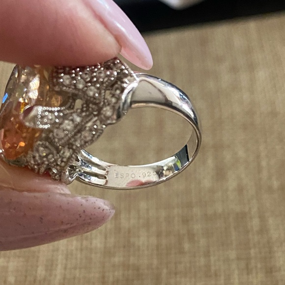 Brand New 925 Sterling Silver ESPO Champagne & White C Z Ring Size 7